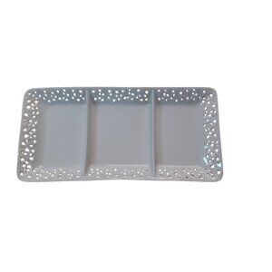 Dynamics 3 Divider Dish/Tray Porcelain Latticed Edge 12 Inch Long